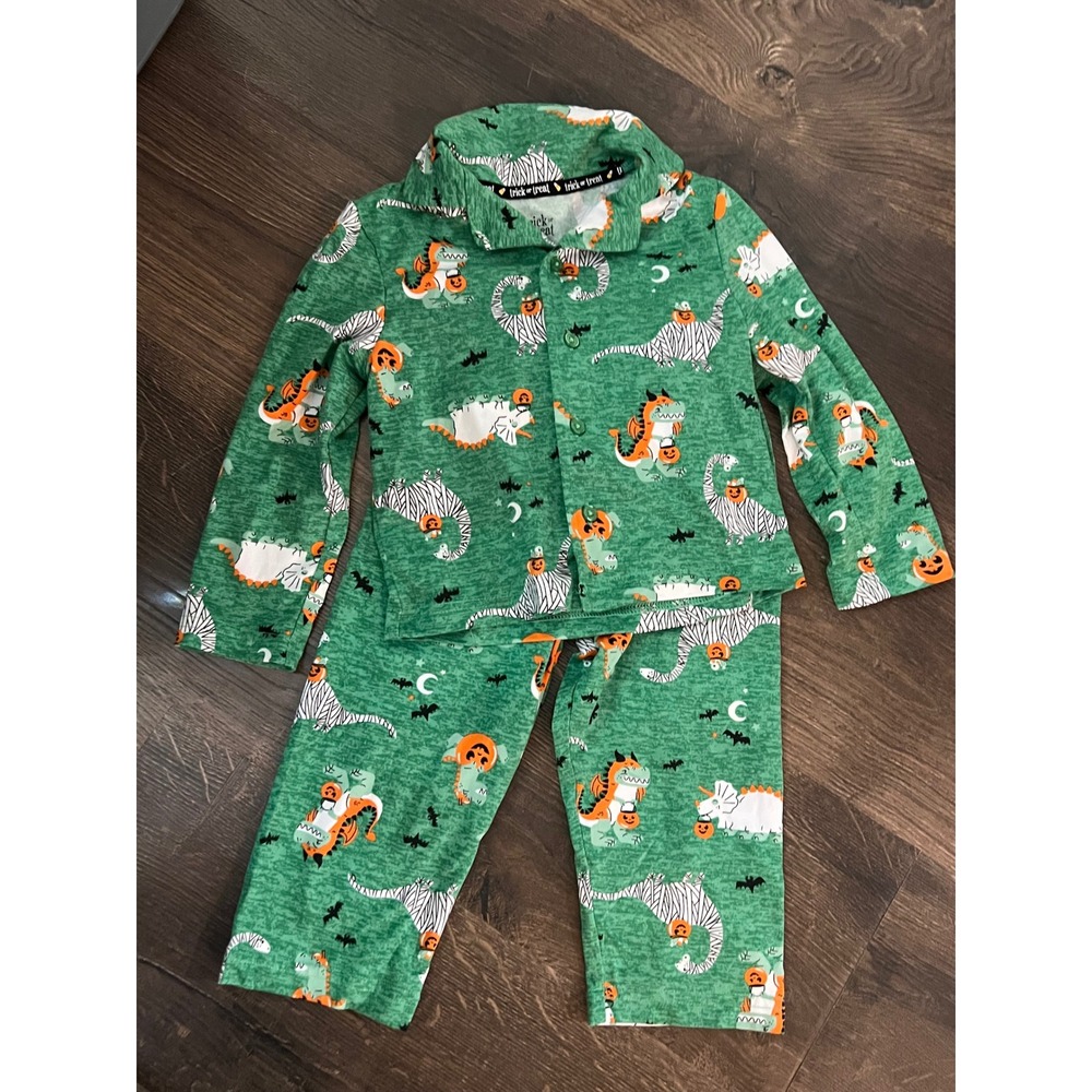 Trick or Treat Sleep Toddler Boys 2T Halloween Dinosaur Mummy Pajama Set Green